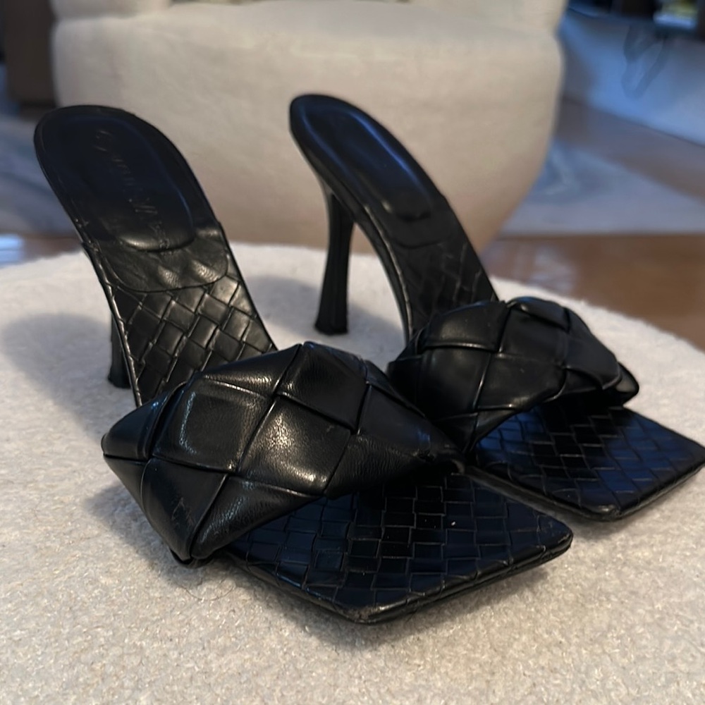 Black Lattice Heeled Sandals